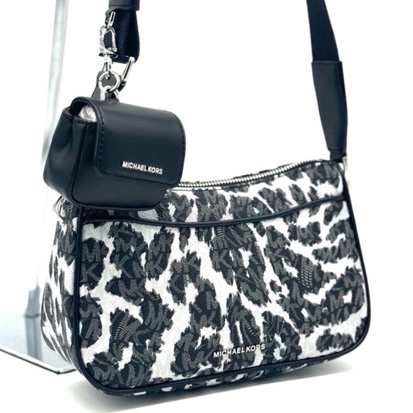 Michael Kors Jet Set Medium Leopard Logo Crossbody Bag W Case for Apple AirPods - Picture 1 of 11